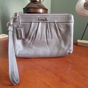 Coach Y2K Wristlet In Silver Pleated Leather with Hangtag